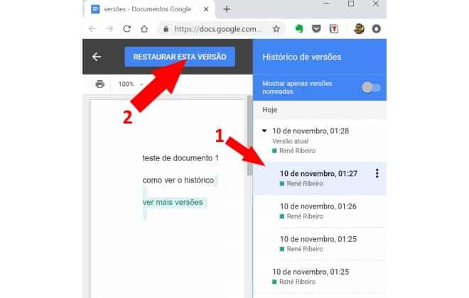 Como voltar para uma versão anterior de um documento do Google Docs ...