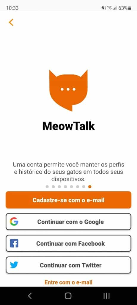 Tela do Meawtalk, aplicativo para traduzir miado de gato