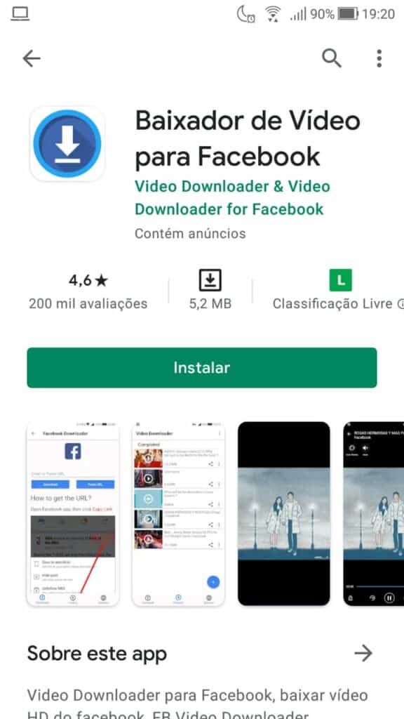 tela inicial do video downloader, aplicativo para baixar vídeos do Facebook no android