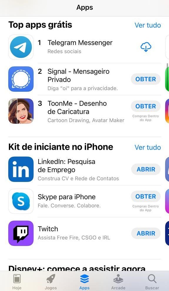 Telegram lidera lista da App Store