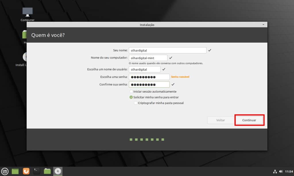 Como instalar o Linux Mint 20.1 no computador - Passo 10