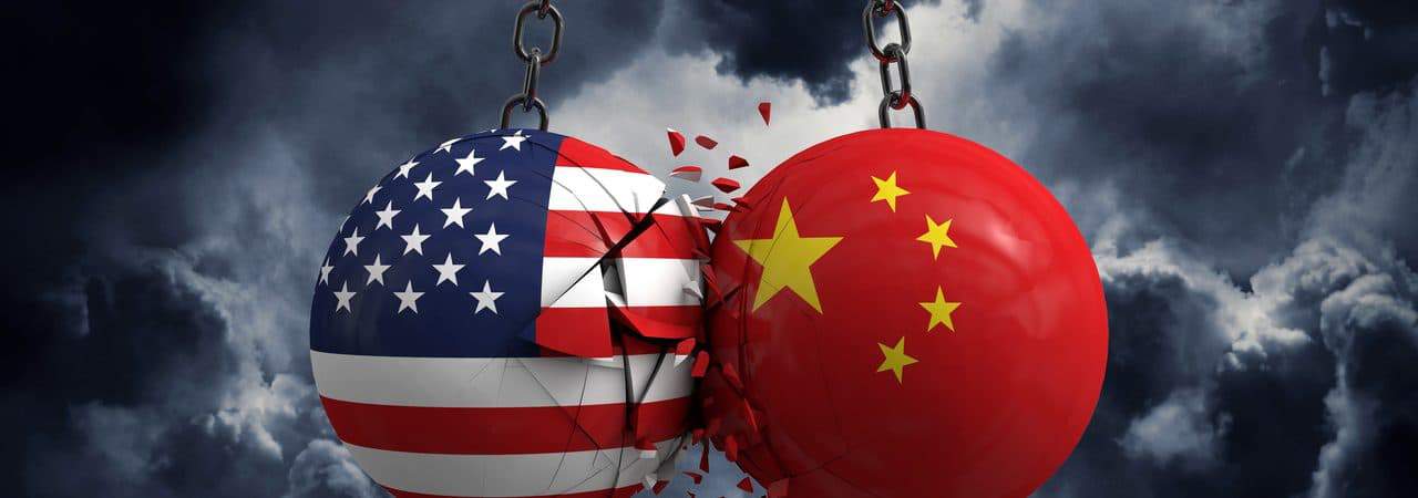 Representação da guerra comercial EUA x China envolvendo Huawei e ZTE