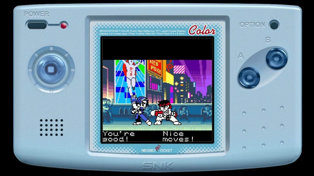 Imagem mostrando cena de uma luta no jogo "SNK vs. Capcom: Match of the Millenium", com Kyo e Ryu se enfrentando em um cenário psicodélico