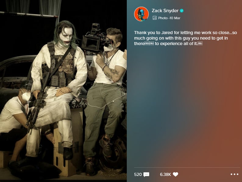 Imagem mostra o Coringa de Jared Leto em cena deletada de "Liga da Justiça". Versão estendida do filme trará o personagem de volta. Imagem: Zack Snyder/Divulgação