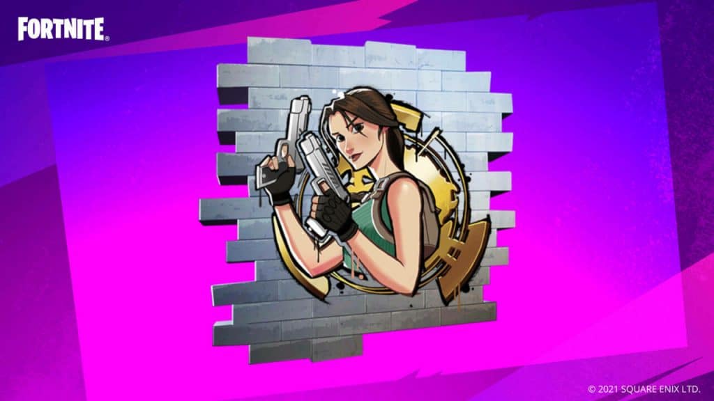 A influência de Lara Croft agora chegou ao Modo Criativo de Fortnite, onde os jogadores podem ganhar um spray grátis. Imagem: Epic Games/Reprodução