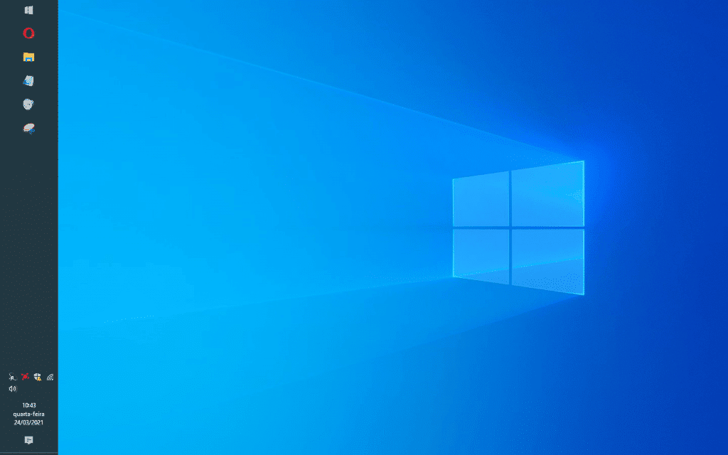 Tela inicial de computador com o papel de parede do Windows 10