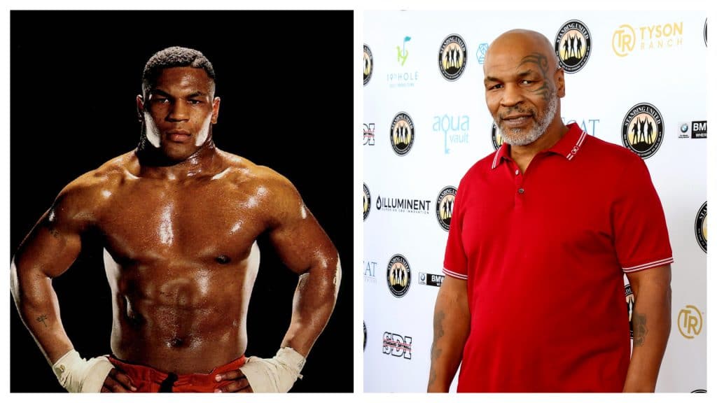 Montagem mostra o boxeador Mike Tyson, com seus 20 anos na década de 1990, e hoje, aos 54 anos. 