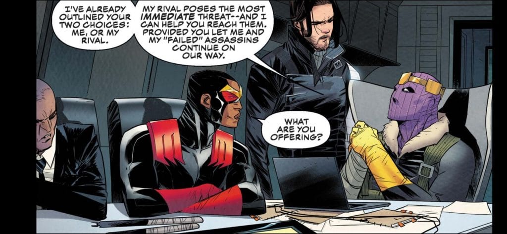 Barão Zemo encontra o Falcão e o Soldado Invernal na edição nº2 de 'Falcon & Winter Soldier', publicada em março de 2020 Imagem: Marvel Comics/Reprodução
