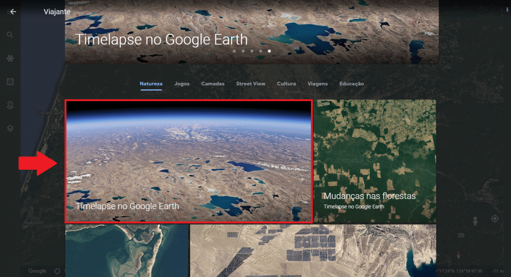 Acessando o recurso de timelapse do Google Earth