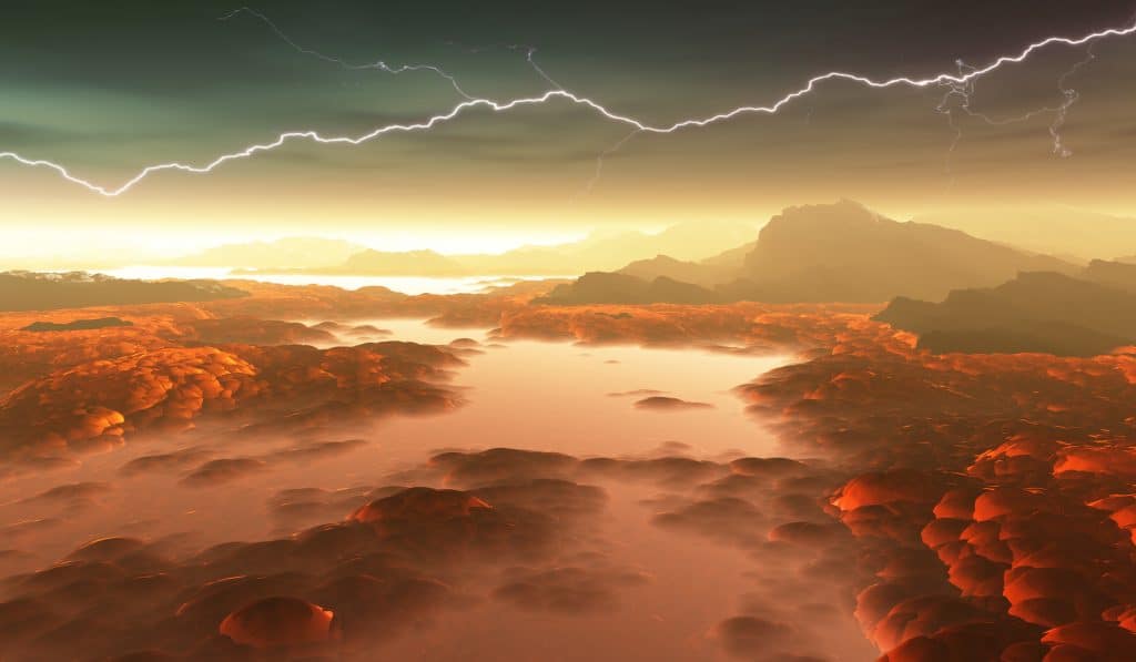 Ilustração em 3D dos rios de lava de Vênus