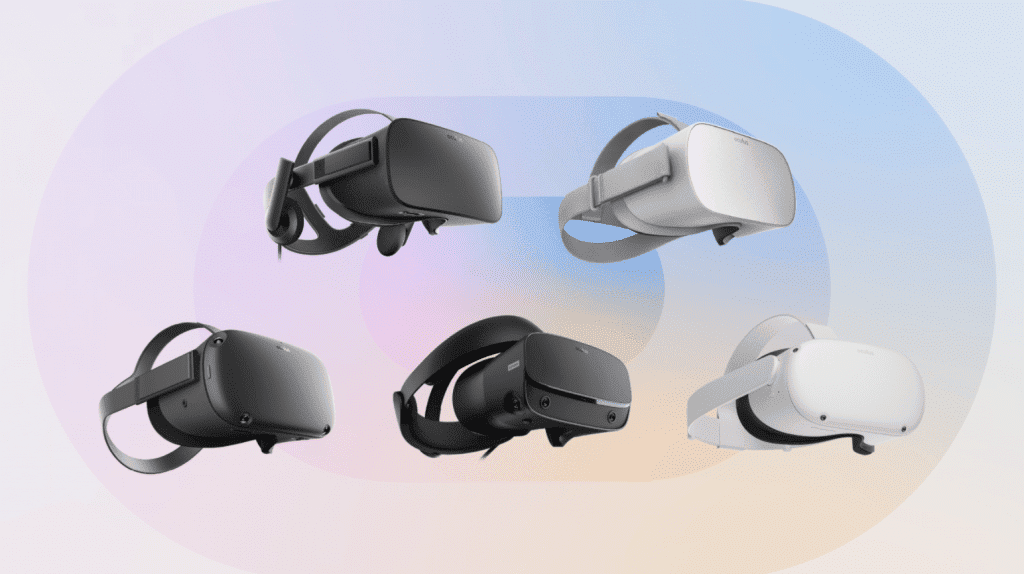Imagem mostra cinco versões do Oculus Rift, óculos de realidade virtual do Facebook