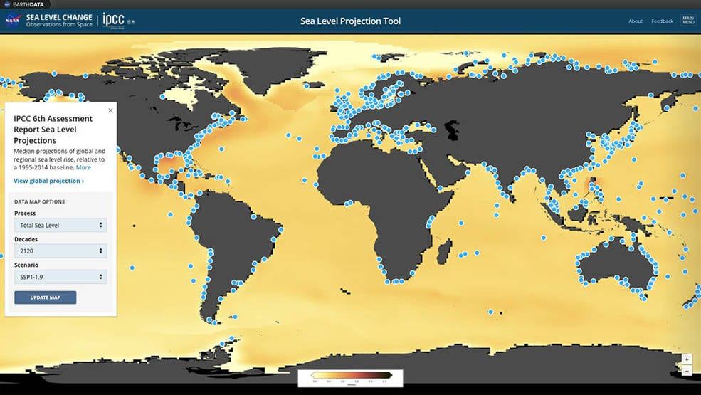 Projeção de aumento do nível do mar