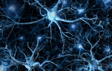Rede neural em um fundo azul escuro com efeitos de luz