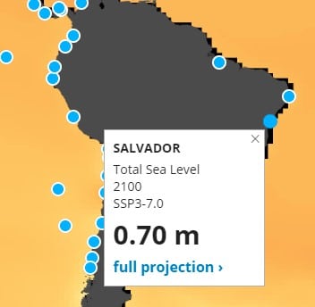 Projeção de aumento do nível do mar em Salvador