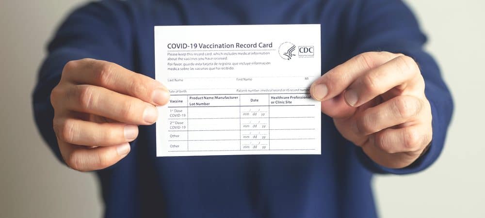 Cartão de registro de vacinação contra Covid-19