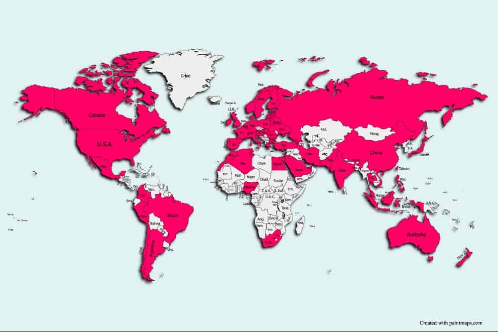 Mapa dos países afetados pelo Grifthorse