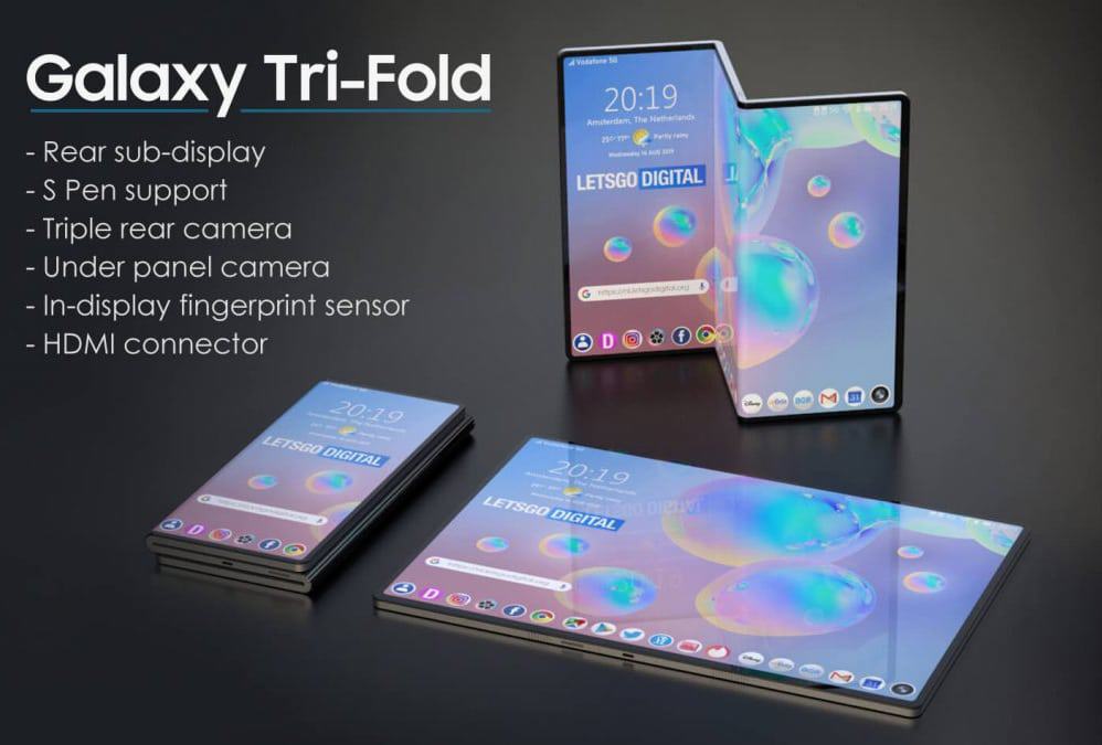 Samsung obteve nova patente do seu futuro smartphone dobrável Galaxy Tri-Fold