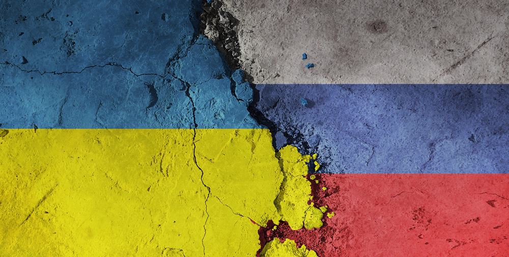 Ucrânia e a Rússia. Bandeira dos dois países.
