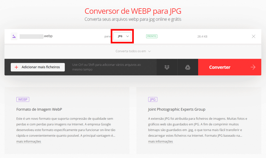 Converter WEBP para JPG pelo navegador