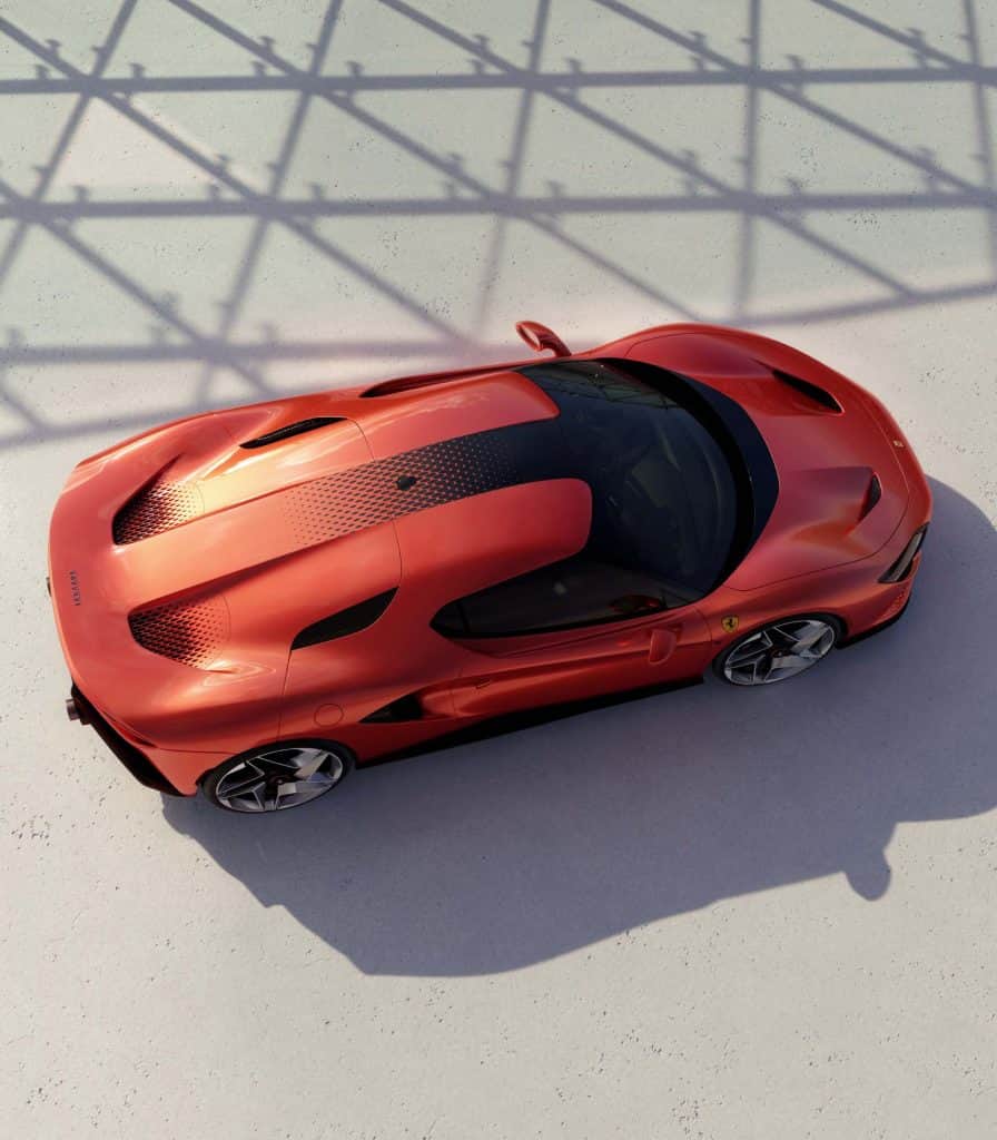 Vista superior da máquina exclusiva da Ferrari