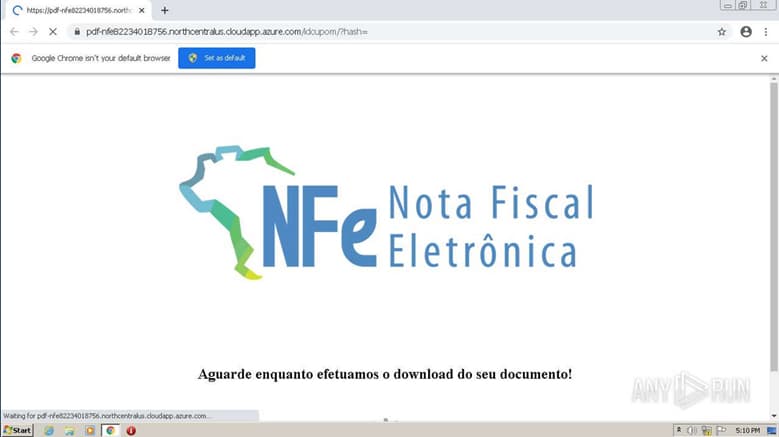 Página de site falso sobre Nota Fiscal Eletrônica
