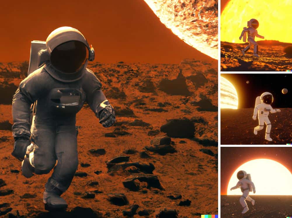 Astronauta em Mercúrio fugindo do sol