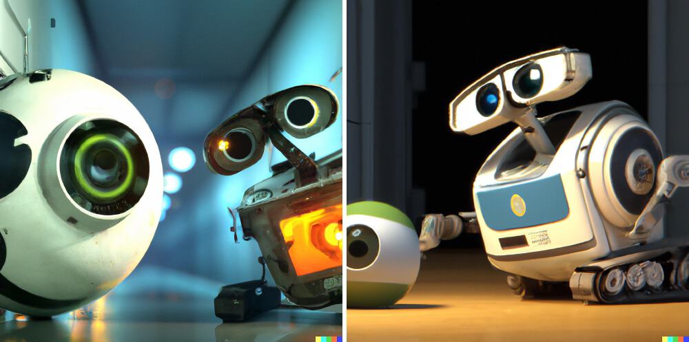 Wall-E e o que era para ser o HAL (de 2001) mas está mais para Mike Wazowski
