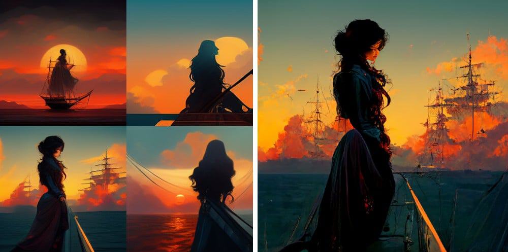 Pirate captain watches the sunset 