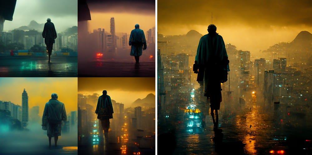 Homem no Rio de Janeiro no estilo de Blade Runner 
