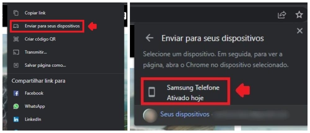 Como enviar um link do computador para o celular - Passos 2 e 3