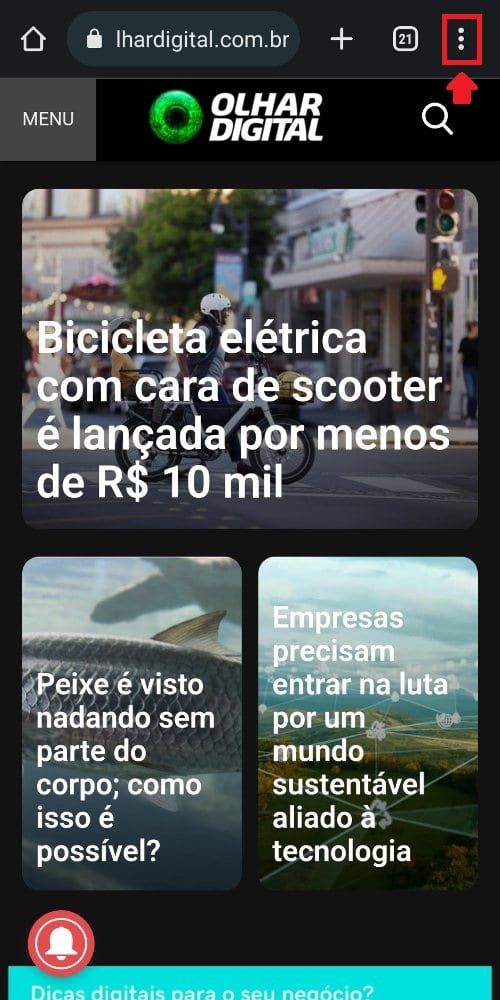 Como enviar um link do celular para o computador - Passo 1