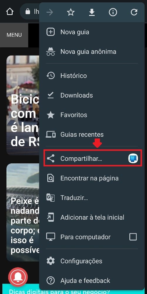 Como enviar um link do celular para o computador - Passo 2