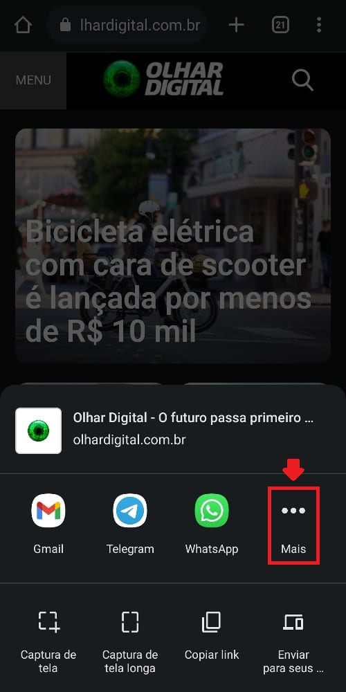 Como enviar um link do celular para o computador - Passo 3