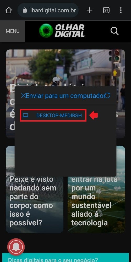 Como enviar um link do celular para o computador - Passo 4