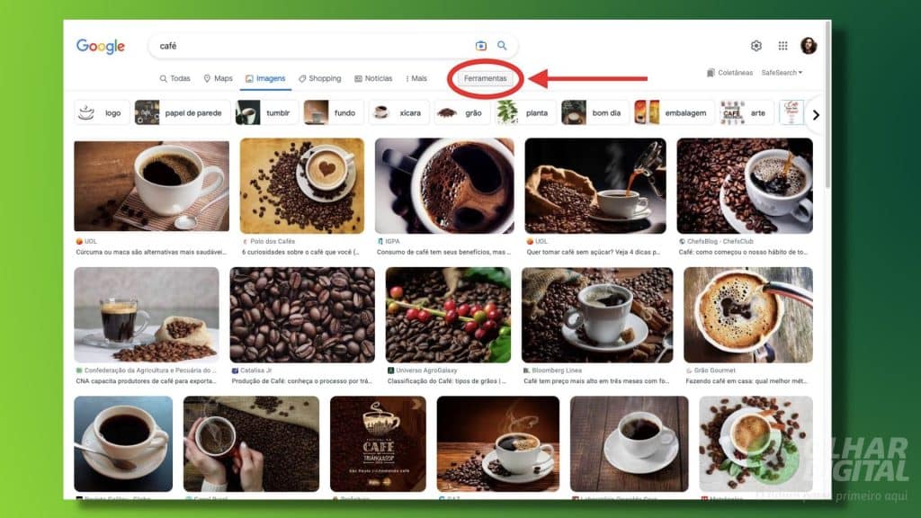 Tela da busca do Google num computador