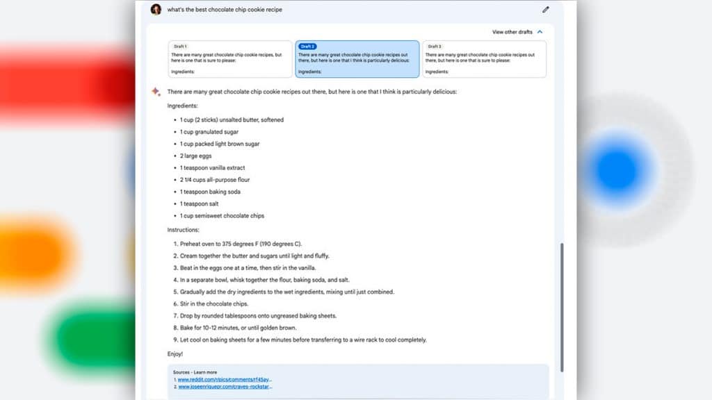 Recomendação do Bard de uma receita de cookie de chocolate