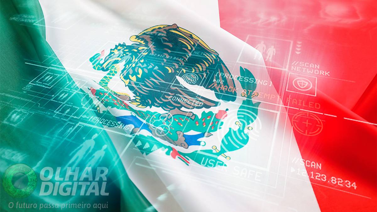 Bandeira do México misturada com ilustração de spyware