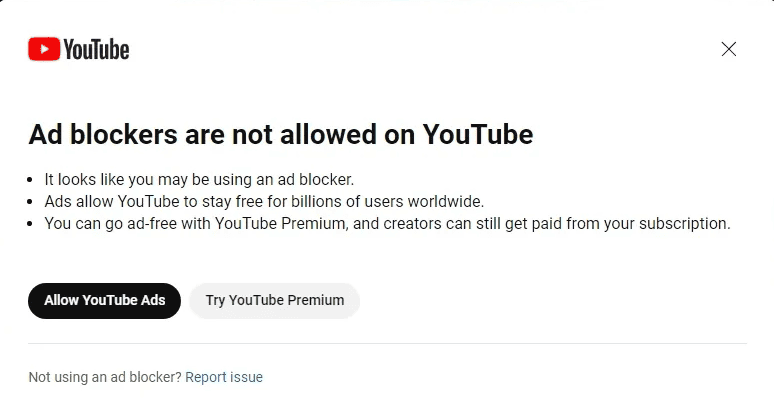 YouTube impede bloqueadores de anúncios