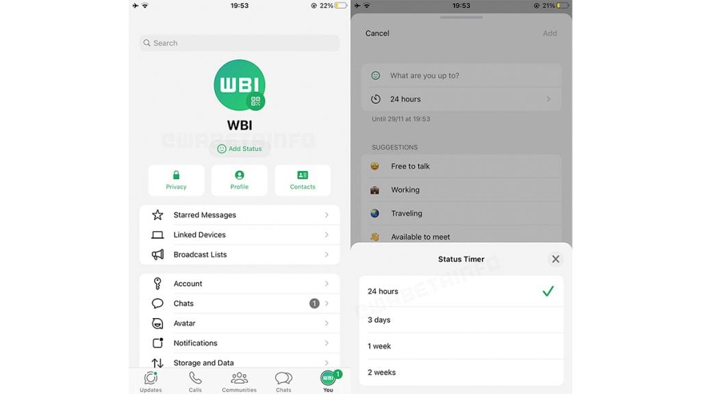 Montagem com capturas de tela de status temporário no WhatsApp